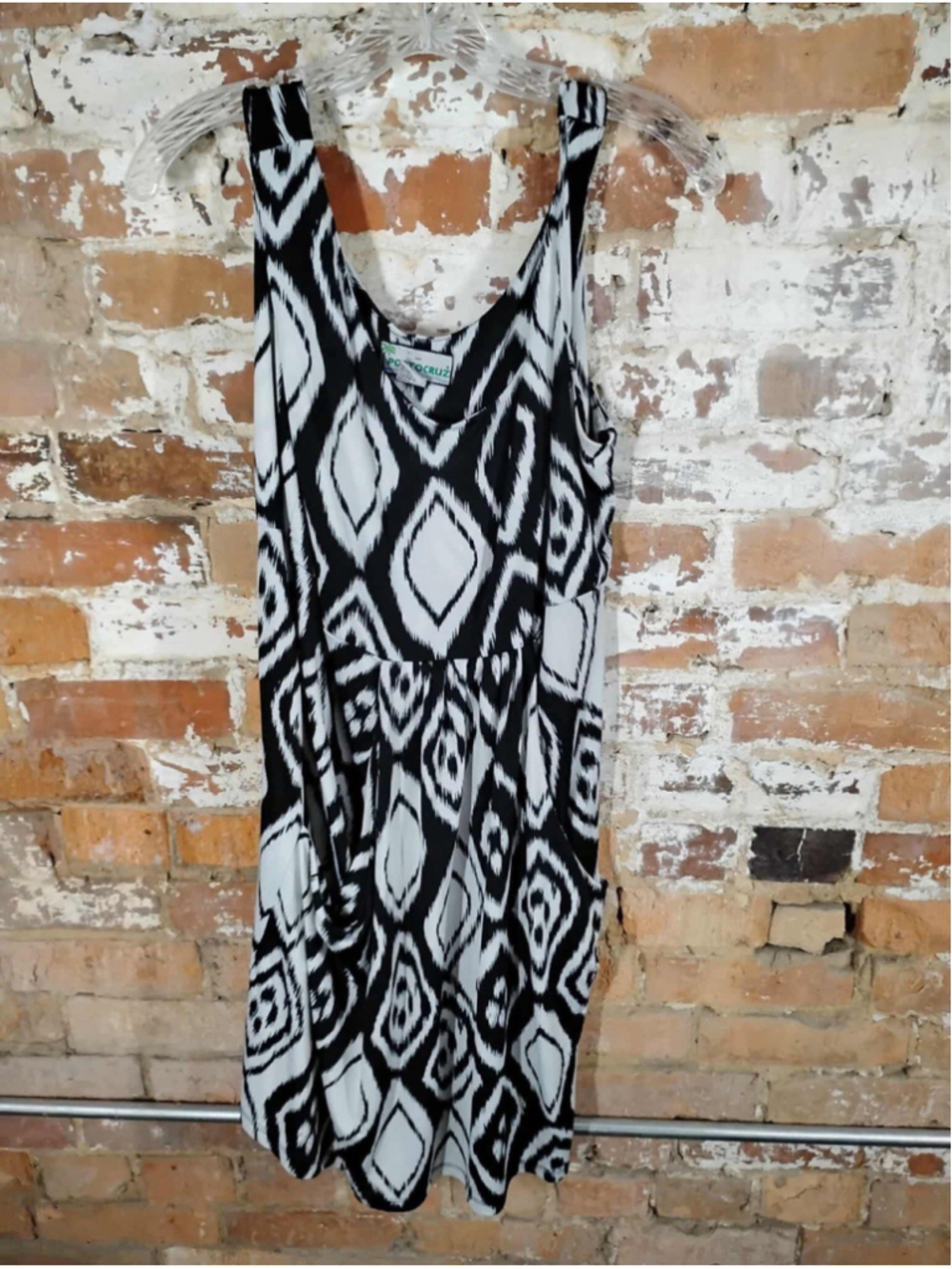 Porto Cruz Black Ikat Print Cruise Pocket Sleeveless Dress Beach Size 1x